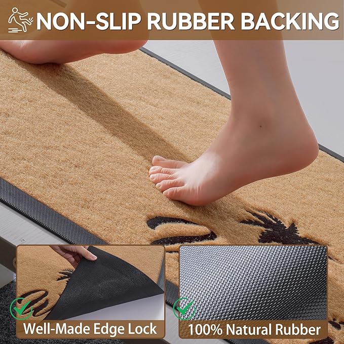 Dirt Trapping Outdoor Welcome Mats, 17x30 Durable Non-Slip Door Mat Outside Entrance, Low Profile Easy Clean Doormat for Patio Porch Front Indoor Entryway, Brown
