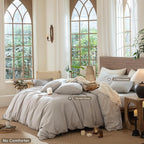 MooMee Wavy Striped Duvet Cover Set 100% Washed Cotton Linen Like Textured Breathable Durable Soft Comfy (Light Grey, Super Queen 90"x98")