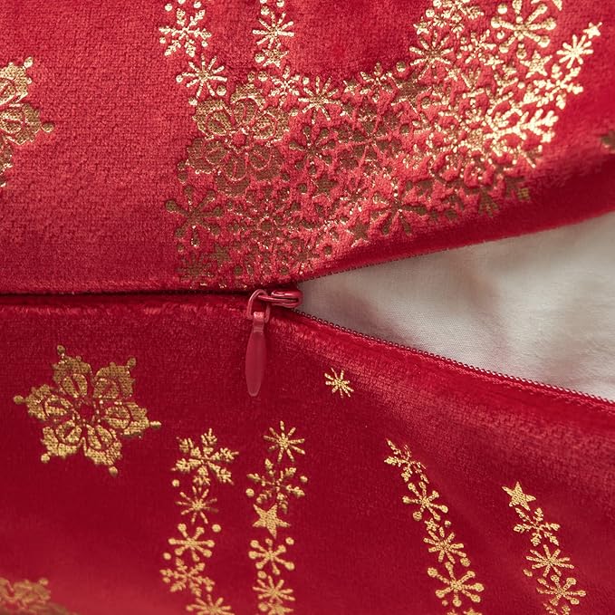 Topfinel Pillow Covers 20x20 Set of 2, Velvet Snowflake Deer Decorative Pillow Case Spring Holiday Decor for Home Couch,Red and Gold
