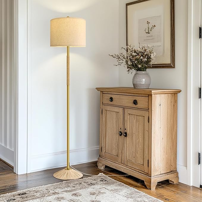Oneach 63" Modern Floor Lamp for Living Room, Gold Boho Standing Lamp with Unique Rope Design, Rotary Switch, Farmhouse Tall Lamps for Bedroom Office Dining Room (Without Bulb)
