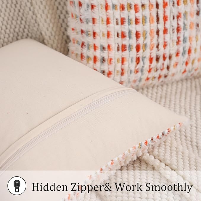 LUOYEHK Boho Throw Pillow Covers 12x20 Inch Set of 2 Chenille Tufted Pillowcase Farmhouse Neutral Cushion Covers for Couch Sofa Bed Living Room, Orange Red