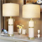 25" Linen Fabric Table Lamps Set Of 2,Lamps for Living Room With Linen Shade,S Cluster Pull Chains Dual Switch Nightstand Lamps With USB A+C Ports,Modern Lamp for Living Room,Bedroom,(Bulb Included)