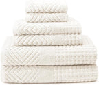 Texere 100% Organic Cotton Jacquard 650 GSM Premium Bath Towel Set - Extra Absorbent Quick Dry and Plush (Cable, Light Taupe, 2 Bath & 2 Hand Towels)