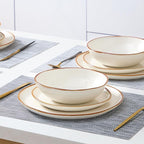 Bestone 12 Pieces Round Kitchen Dinnerware Sets，Plates and Bowls Sets,Dishes, Plates, Bowls, Dish Set, Chip Resistant Ceramic Dinnerware Set, Dishwasher/Microwave Safe,Service for 4,Pearl White