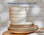 ONEMORE Plates and Bowls Set, Dinnerware Sets for 4, Porcelain Kitchen Dishes Set 12pcs, Scratch Resistant, Modern Aesthetic Dishware Sets- Microwave & Dishwasher Oven Safe,Farmhouse Style Cream White
