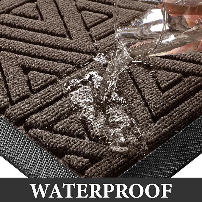 Yimobra Outdoor Mats for Front Door, Stops Mud & Dirt at Entrance, Fits Garage & Patio, All-Weather Waterproof Non Slip Outdoor Indoor Welcome Mat, 29.5x17 Brown