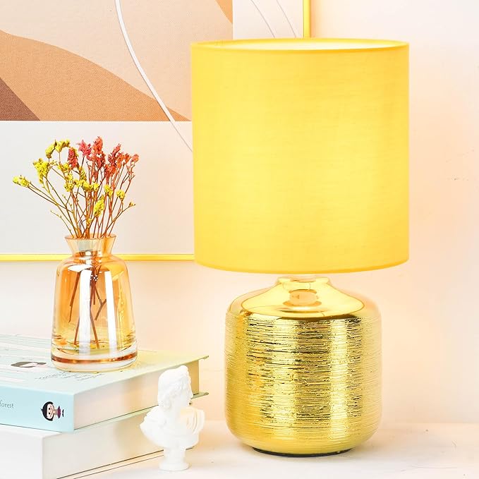 Lampwell Beno Small Table Lamp for Living Room as Bedside Table Lamp for Bedroom,Modern Ceramic Table Lamp,Kids Table Lamp,Night Table Lamp,Φ6.3×H11.81IN,Bulb Excluded,Yellow Gold Table Lamp
