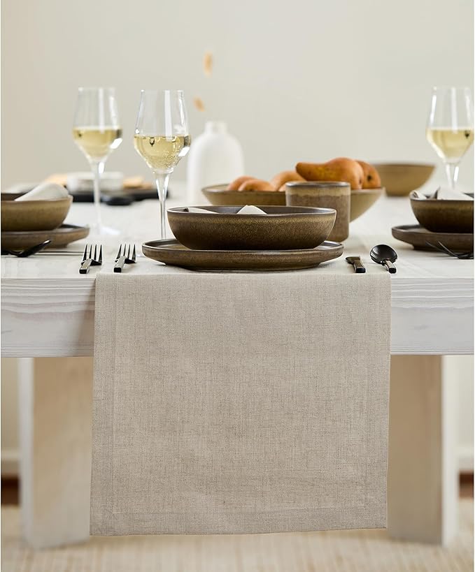 Solino Home Linen Natural Table Runner 90 Inches Long - 100% Pure Linen 14 x 90 Inch Table Runner for Dining, Fall, Autumn, Thanksgiving, Christmas, Holiday - Fete