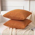 Kevin Textile Fall Throw Pillow Covers Soft Corduroy Decorative Set of 2 Boho Striped Pillow Covers Pillowcases Farmhouse Home Decor for Couch Bed Sofa Living Room 26x26 Inch Orange Yellow