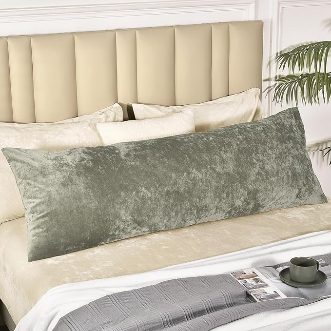 PHF Truly Velvet Zippered Body Pillowcase, No Insert, 1 Pack Ultra Soft Breathable Pillow Sham Cover with Zipper, 20"X 54" Long Luxury Cozy Warm Fuzzy Flannel Body Pillow Case, Smokey Olive