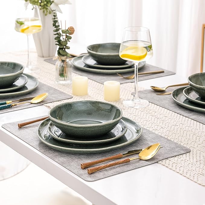 AmorArc Ceramic Dinnerware Sets,Handmade Reactive Glaze Stoneware Plates and Bowls Set,Highly Chip and Crack Resistant | Dishwasher & Microwave Safe Dishes Set,Service for 4 (12pc)