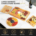 Bamboo Cheese Board Set with Marble, Large Charcuterie Boards and Knife Set, Cheese Platter with 2 Drawers, Include Round Fruit and Meat Cutting Board, Housewarming Gift
