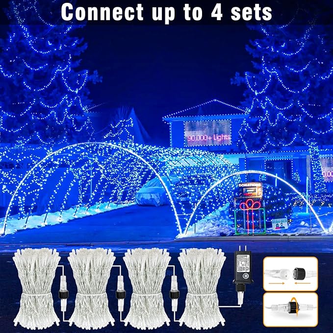 100FT 300 LED Christmas Lights Outdoor, Plug in Christmas String Lights Indoor, Waterproof & 8 Modes & Timer Function, Connectable Fairy Twinkle Light for Bedroom Patio Wedding Party Decor, Blue