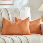 Fancy Homi Set of 2 Orange Fall Lumbar Rectangle Throw Pillow Covers 12x20 Inch for Couch Bed Chair, Autumn Halloween Thanksgiving Gift, Soft Plush Thick Striped Corduroy Aesthetic Home Decor 30x50cm