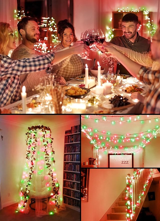 Battery Operated Christmas String Lights, 8ft 20 LED Mini Lights with Timer, Christmas Tree Lights for Indoor Outdoor Bedroom Wedding Party Holiday Xmas Decoration，Red & Green
