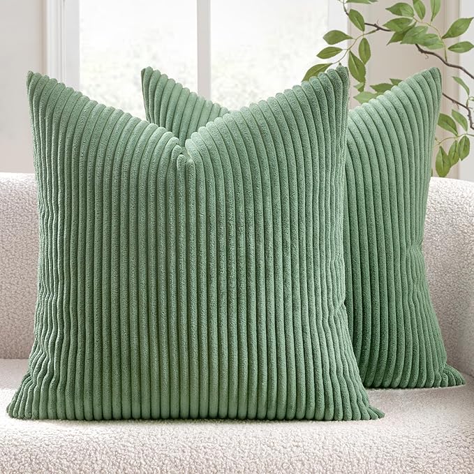 MIULEE Pack of 2 Pillow Covers Soft Soild Decorative Square Throw Pillow Covers Set Cushion Cases Pillowcases for Sofa Bedroom Car 24 x 24 Inch 60 x 60 Cm Sage Green