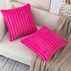 ZLINA Set of 2 Hot Pink Faux Fur Decorative Throw Pillow Covers Fluffy Striped Pillowcase Cushion Covers 24 x 24 Inch Decor Sofa Couch Bedroom
