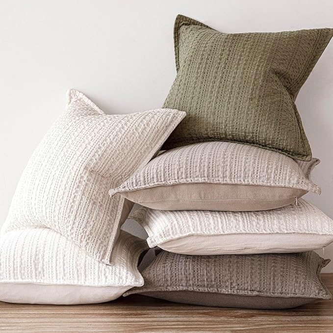 Foindtower Set of 2 Decorative Cotton Waffle Weave Lumbar Throw Pillow Covers Euro Shams Cushion Covers Accent European Pillowcase for Bed Couch Sofa Bedroom Living Room Home Decor 12×20 Inch Oatmeal