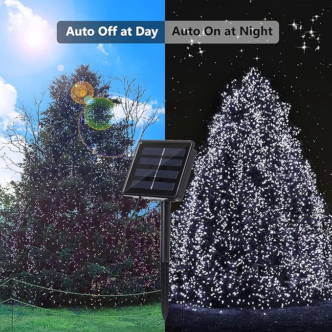 Flacchi Christmas Lights Solar 2 Pack Total 144ft 400 LED 8 Modes Outdoor String Lights Waterproof Solar Fairy Lights for Garden, Patio, Fence, Balcony,Backyard, Outdoors (White)