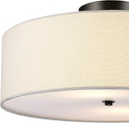 GLOBE Electric 60315 2-Light Flush Mount Ceiling Light, Dark Bronze Finish, White Linen Shade, Low Profile Drum Design, E26 Base, Dimmable