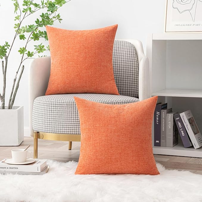 MIULEE Pack of 2 Couch Throw Pillow Covers 20x20 Inch Soft Coral Red Chenille Pillow Covers for Sofa Living Room Solid Dyed Pillow Cases