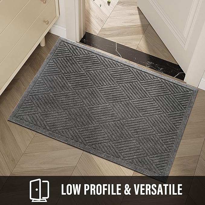 Sturdy Front Door Mat, Absorbent Muddy Dirt Resist Welcome Door Mats Outdoor Indoor, Stain and Fade Resistant, Non-Slip Rubber Backing Low Profile Doormat for Entryway, 72×24, Grey
