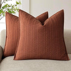 Foindtower Set of 2 Decorative Cotton Waffle Weave Textured Throw Pillow Covers Euro Sham Cushion Covers Accent Pillowcase For Bed Couch Sofa Bedroom Living Room Home Decor 18×18 Inch Fall Rust Orange