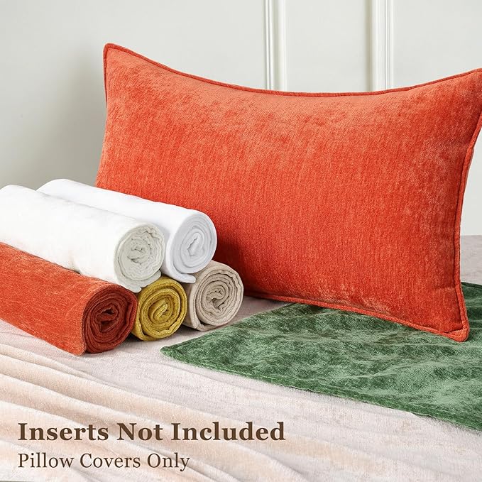 decorUhome Fall Couch Throw Pillow Covers 18x18 Set of 2, Decorative Soft Euro Neutral Chenille Pillow Covers with Elegant Design for Sofa Bed Living Room Home Decor, Rust