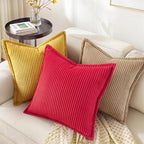 decorUhome Christmas Corduroy Red Throw Pillow Covers 20x20 Set of 2 Decorative Soft Boho Farmhouse Euro Couch Pillow Covers for Living Room Bed Sofa Broadside Striped Pillow Cases