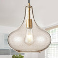 Handcrafted 11-Inch Mid-Century Modern Brass Gold Pendant Light with Seeded Glass Shade - Elegant Dining Room Pendant Light