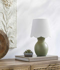 BoutiqueRugs Liliac Boho Ceramic Bedside Table Lamp for Bedroom Nightstand - End Side Lighting for Living Room - Shade Cotton - Green, Beige - 15" H