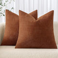 MIULEE Pack of 2 Decorative Throw Pillow Covers Soft Chenille Throw Pillows Solid Textured Fall Cushion Covers for Couch Sofa Bedroom Living Room 20x20 Inch, Dark Rust