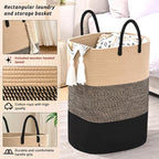 Woven Laundry Basket for Clothes, 80 L Large Rectangle Laundry Hampers with Beads Tassel, Nursery Storage Basket for Toys, Tall Dirty Clothes Hamper for Bedroom Aesthetic, Laundry Room Organization