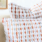 Boho Chenille Tufted Pillow Cover 14x36 Inch Set of 1, Farmhouse Striped Decorative Pillow Covers Accent Fluffy Neutral Long Body Bolster Pillow for Couch Sofa Bedroom Living Room, Orange