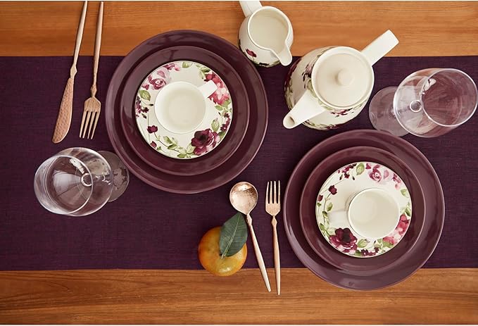Solino Home Linen Chambray Burgundy Table Runner 90 Inches Long - Athena, 100% Pure Linen Dining Table Runner 14 x 90 Inch for Fall, Autumn, Thanksgiving, Christmas, Holiday