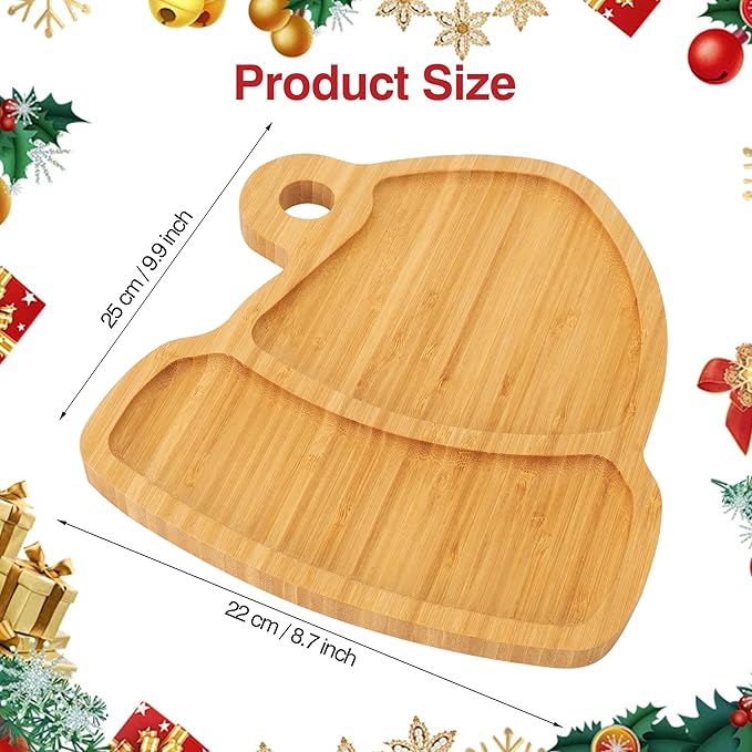 WILLKOMMEN Christmas Serving Tray, Bamboo Christmas Hat Shaped Serving Platter, Charcuterie Board Serving Dishes 10" x 9" for Party Cookie Fruit Tray Cheese Board Plate