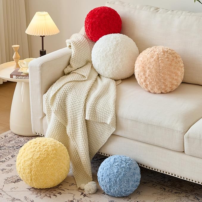Ball Pillow, Decorative Round Pillow for Couch n, Circle Throw Pillows, Perfect Ball Pillows for Couch, Stylish Decorative Pillows, Versatile Round Throw Pillow (Beige, Mini-8.6 Inches)