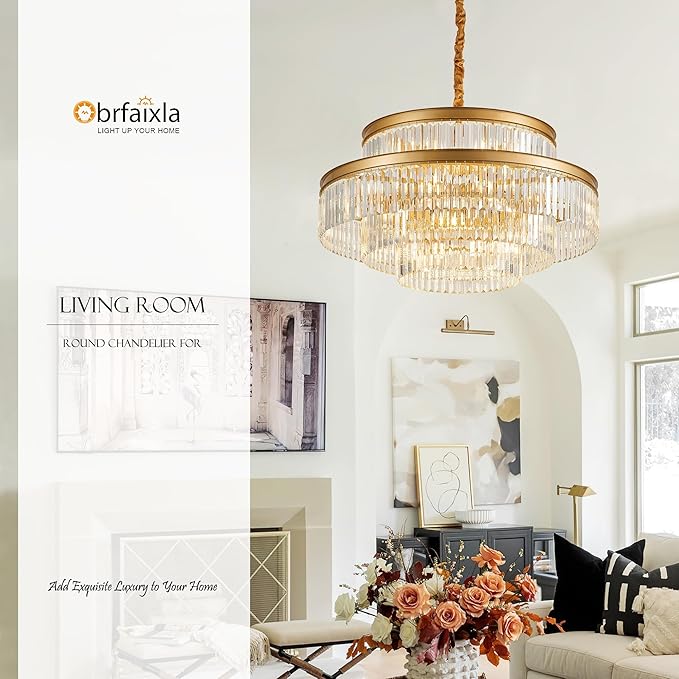 31.5" 18-Light Modern Crystal Chandelier Light Fixture Large 4-Tier Gold Luxury Glam Chandeliers for Dining Room Round Hanging Pendant Lighting for Living Room Kitchen Bedroom Foyer Lobby