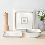 Herogo 12 Pieces Square Stoneware Dinnerware Dishes Set for 4, Handmade Dining Plates and Bowls Sets, Double Reactive Glaze, Microwave & Dishwasher Safe, Scratch Resistant, Ivory White