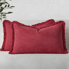 MIULEE Christmas Decorative Lumbar Throw Pillow Covers Neutral Linen Fringe Throw Pillows Set of 2 Burgundy Boho Farmhouse Cushion Covers for Couch Sofa Bed Living Room Spring Home Decor 12x20 Inch