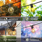 DAYBETTER 100FT Solar String Lights Outdoor Waterproof with Remote,50 LED Bulbs Dimmable&Timer,Patio Lights Solar Powered, Weather Resistant for Patio, Garden, Yard, Pathway