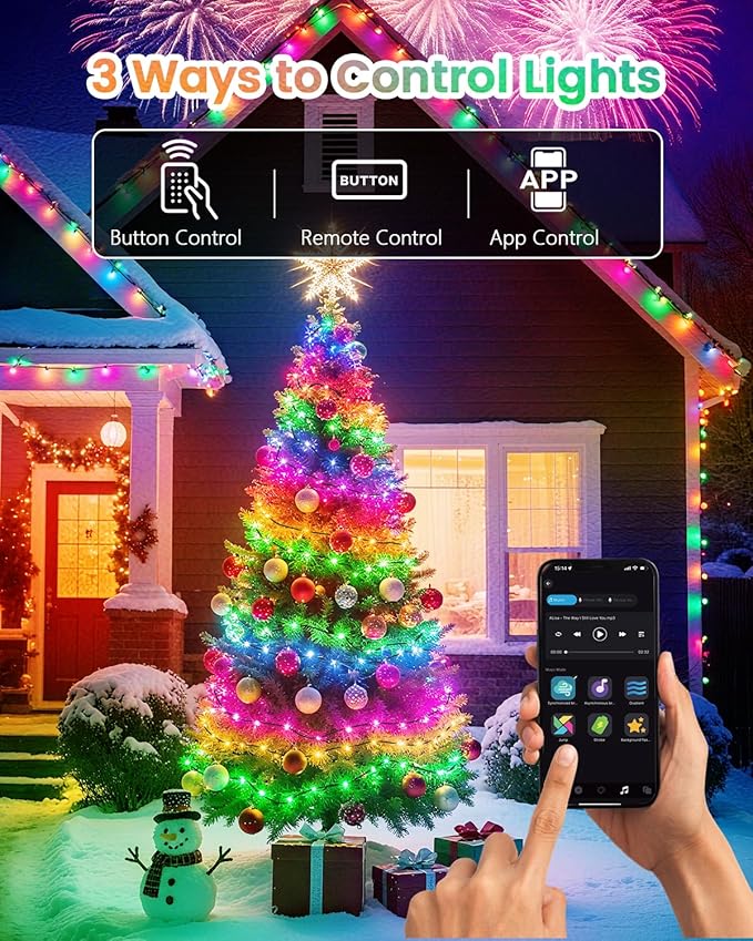 Smart Color Changing Christmas String Lights, 82FT 200LED App Control RGB LED String Lights with Remote & Timer, Waterproof Twinkle Christmas Tree Lights Indoor Outdoor Holiday Xmas Tree Decorations
