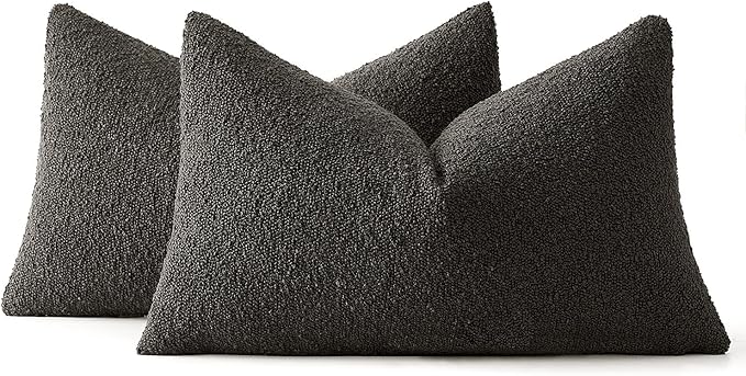 MIULEE 12x20 Inch Decorative Lumbar Throw Pillows for Bed Set of 2 Textured Boucle Neutral Winter Throw Pillow Covers Dark Coffee Accent Solid Pillowcases Sofa Livingroom Home Decor