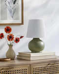 BoutiqueRugs Navarro Boho Ceramic Bedside Table Lamp for Bedroom Nightstand and Living Room - Shade Cotton - Green, White - 13" H