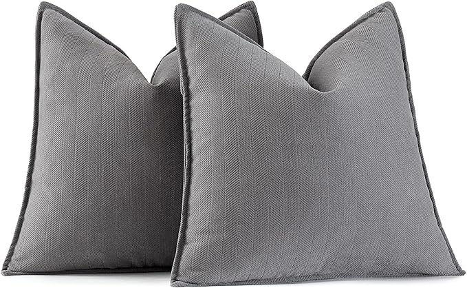 MIULEE Pack of 2 Grey Decorative Pillow Covers 22x22 Inch Soft Chenille Luxurious Couch Throw Pillows Farmhouse Cushion Covers Euro Shams with Elegant Design for Sofa Bedroom Living Room Home Decor