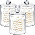 AXX Qtip Dispenser Apothecary Jars Bathroom - Qtip Holder Storage Canister Clear Plastic Jar for Cotton Swab,Q-Tips,Cotton Rounds (Clear 3Pcs)