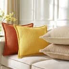 decorUhome Corduroy Light Brown Throw Pillow Covers 24x24 Set of 2 Decorative Soft Boho Farmhouse Euro Couch Pillow Covers for Living Room Bed Sofa Broadside Striped Pillow Cases