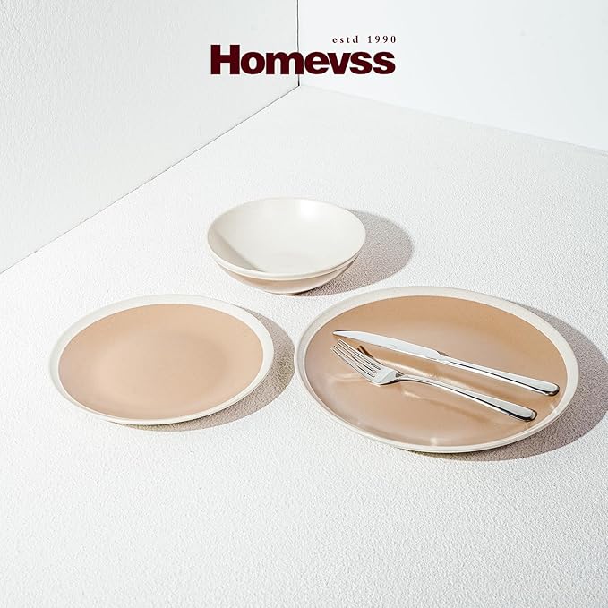 Rock Ridge Stoneware Dinnerware (12pc Set, Beige and Ivory)