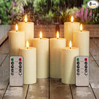 Outdoor Candles with Timer Waterproof: Set of 8 2.2''×4'' 5'' 6'' 7'' Flameless LED Pillar Candles with Remote Battery Candles Flicking Ivory for Fireplace Halloween Patio Centerpieces