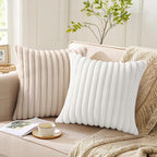 Pallene Faux Fur Plush Throw Pillow Covers 24x24 Set of 2, Luxury Soft Fluffy Striped Decorative Pillow Covers for Sofa, Couch, Living Room, Apricot